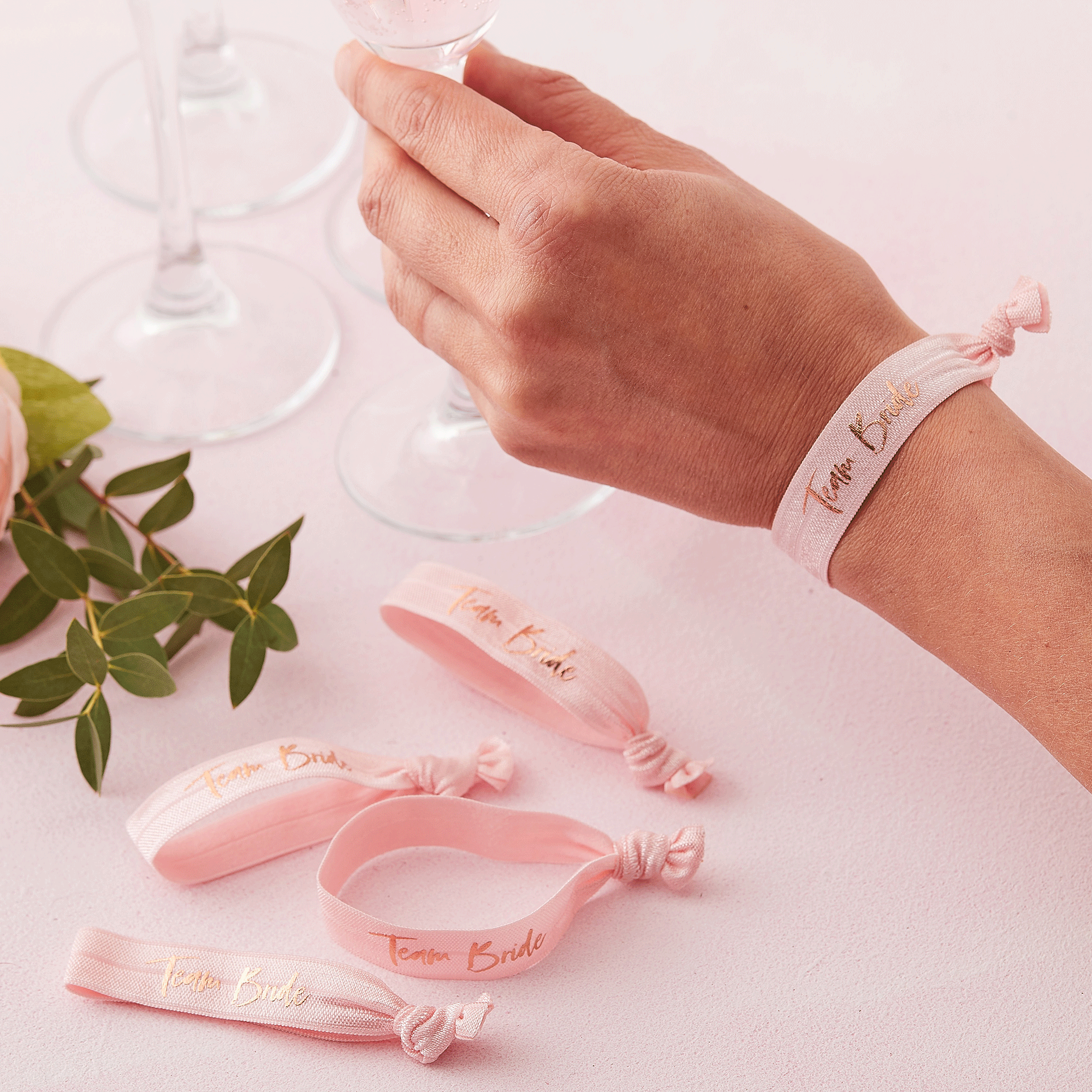 Rose Gold Bride Tribe Hen Party Wristband / Hair Ties (Pack of 5)