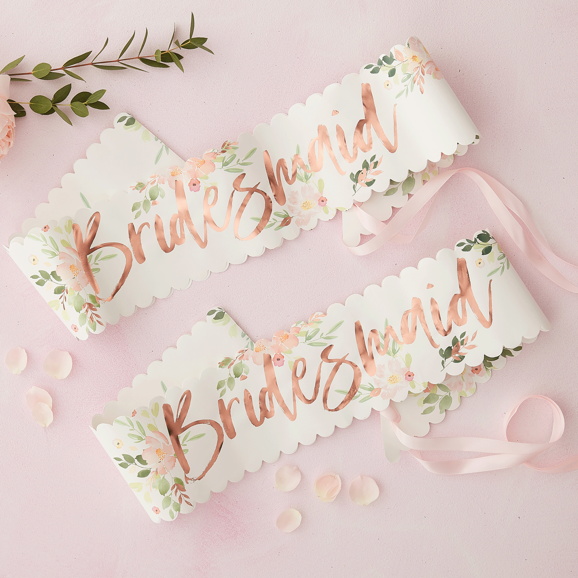 Bridesmaid Hen Party Sashes Floral Rose Gold (Pack of 2)