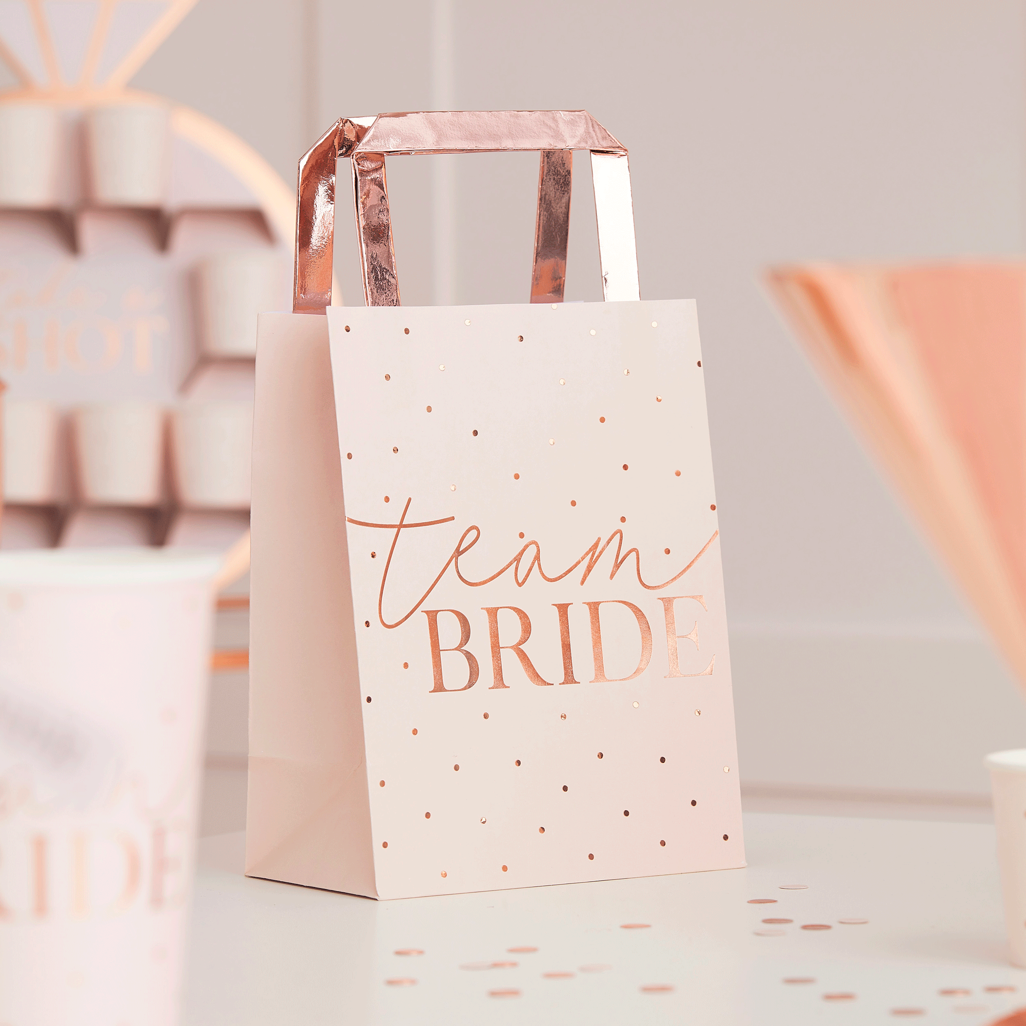 Pink Team Bride Rose Gold Foiled Hen Party Bags