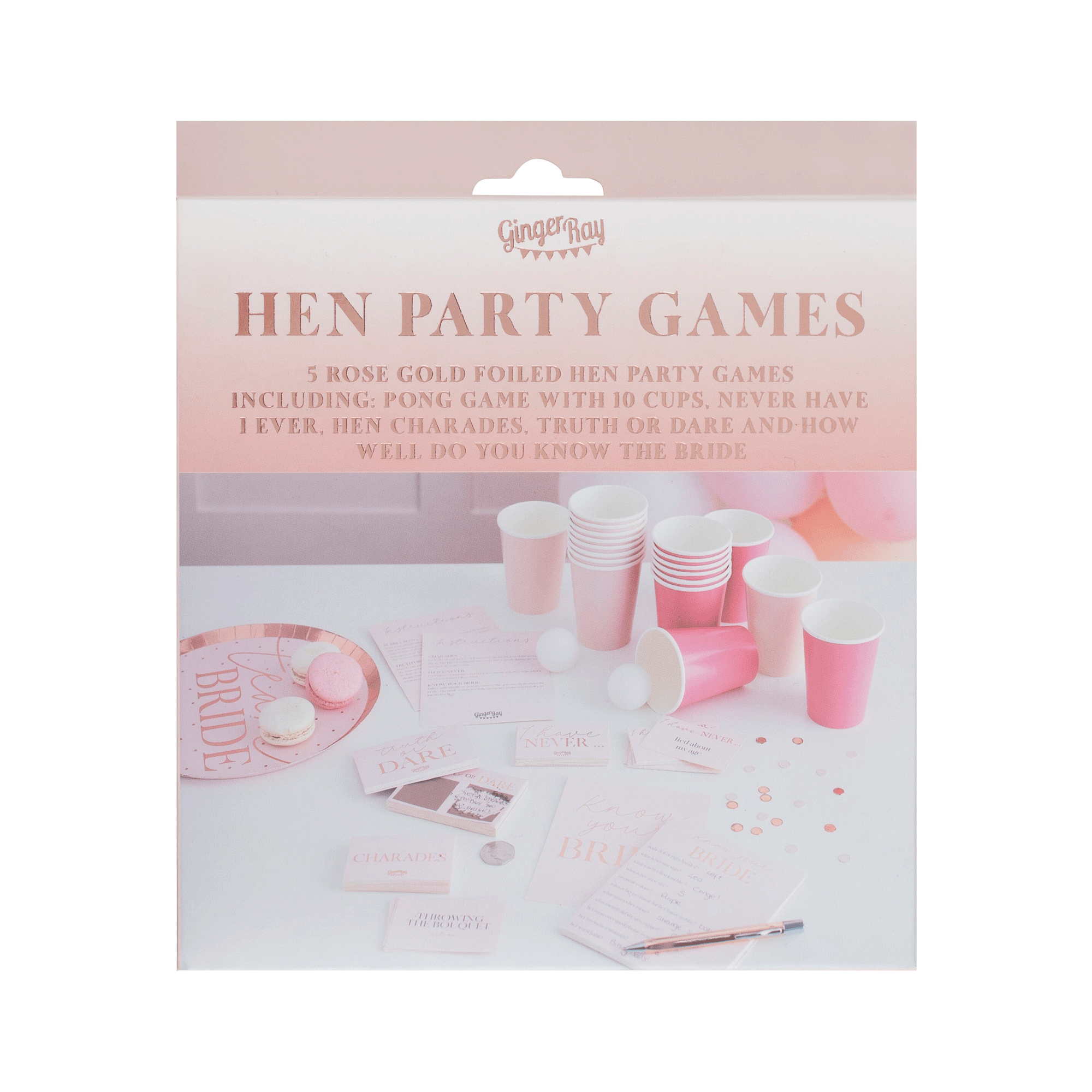 Rose Gold Foiled Hen Party Games Hamper