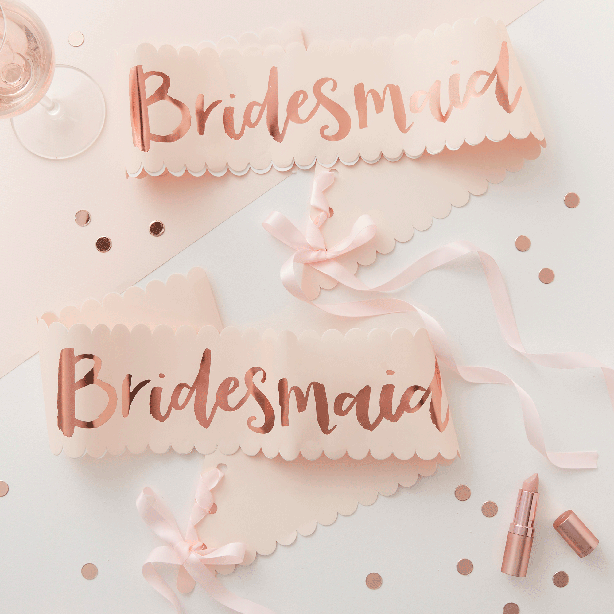 Team Bride Bridesmaid Sashes Pink & Rose Gold (Pack of 2)