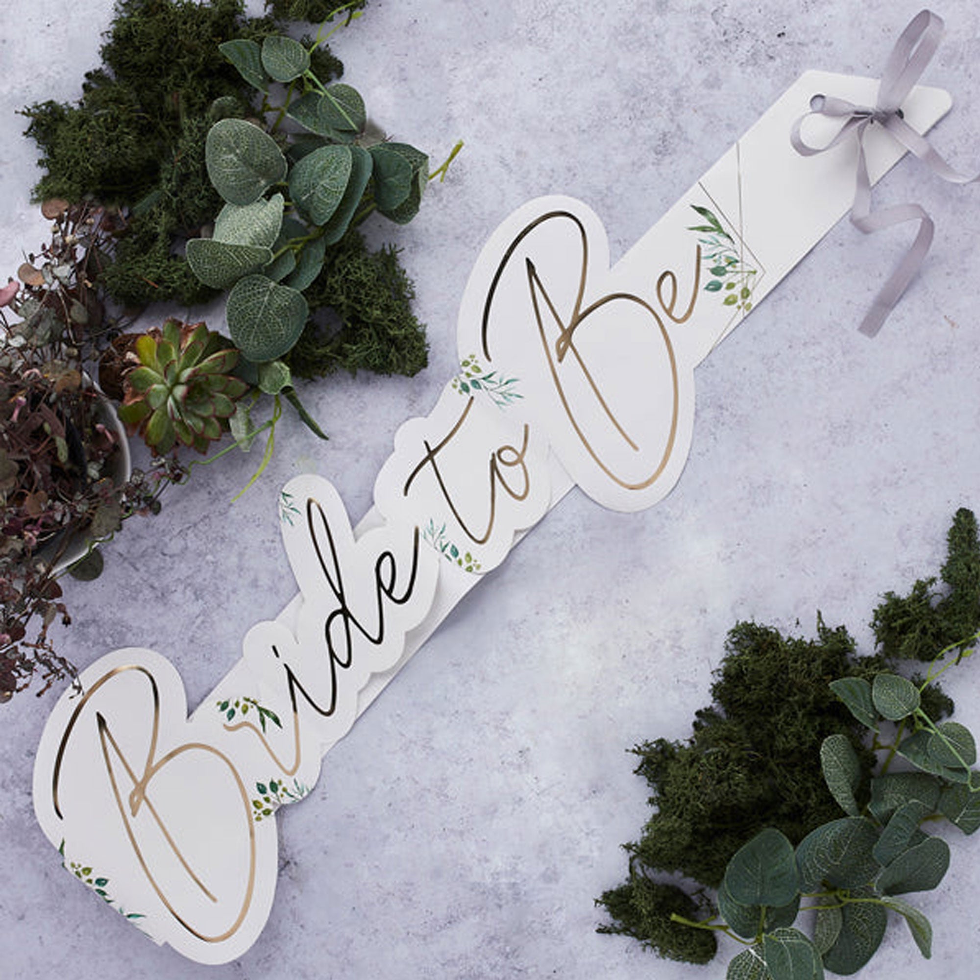 White & Gold Botanical Bride to Be Sash