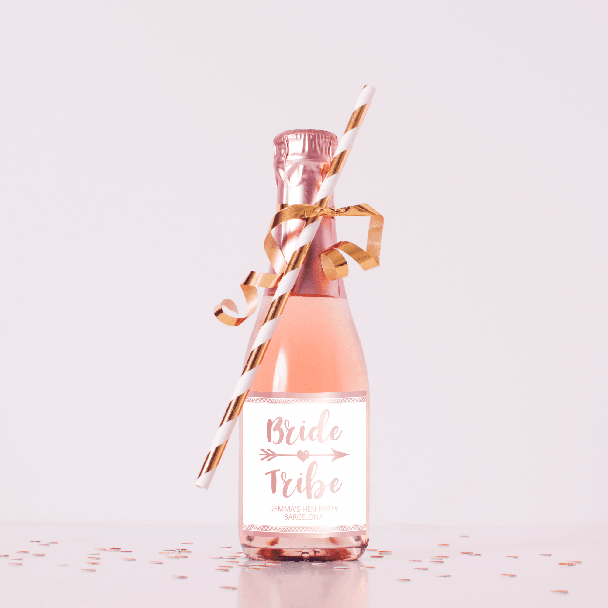 Bride Tribe Personalised Mini Wine Bottle Labels Rose Gold (Pack of 12)