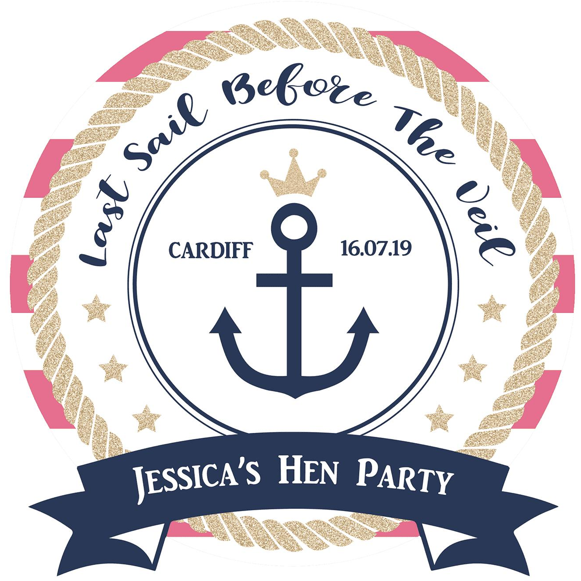 Bride's Crew Nautical Personalised Mini Wine Bottle Labels (Pack of 12)