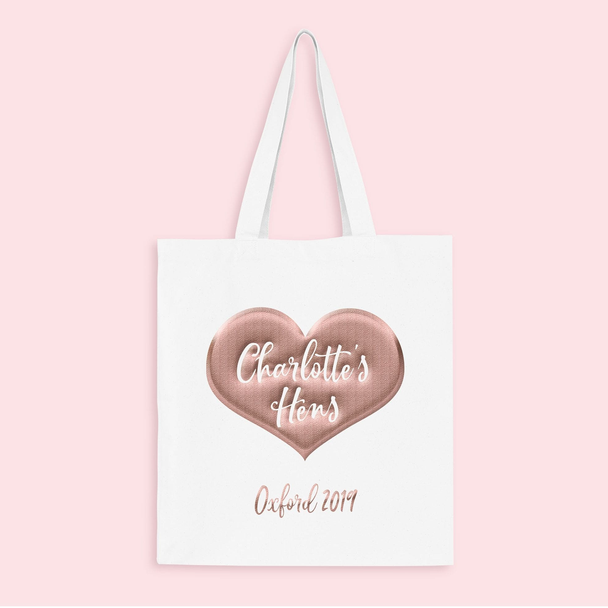 Rose Gold Heart Personalised Hen Party Tote Bags