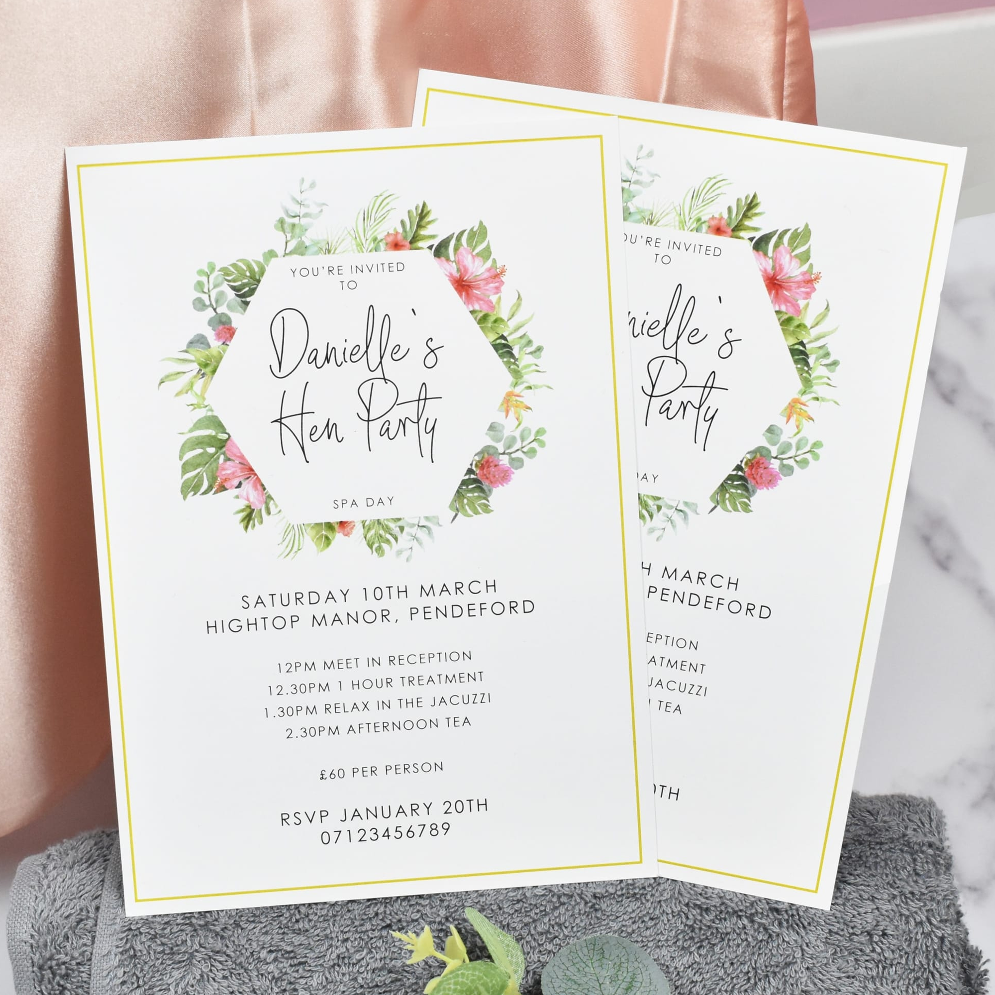 Personalised Hen Party Spa Invitation Tropical Floral Design